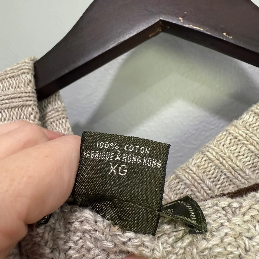 VTG Eddie Bauer‎ Mens XL Beige Cotton Knit Pullover Sweater fisherman Hong Kong